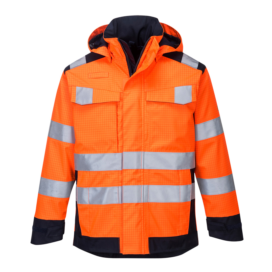 1423169_2 PARKA HI-VIS FIRE RESISTANT ORANGE/NAVY BLUE MV70-S PORTWEST - Image 1